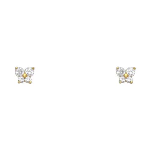 14K Yellow Gold Butterfly Cubic Zirconia Stud Earrings w/Screw(APR)