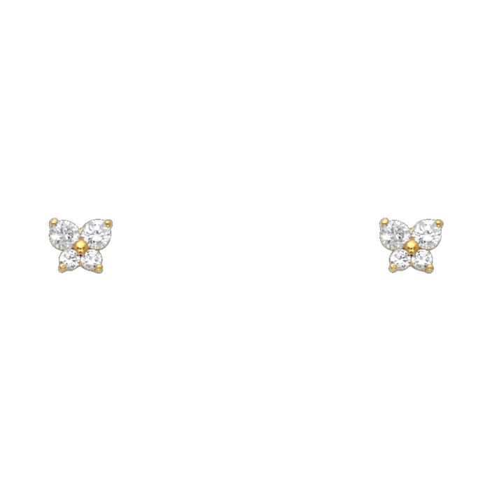 14K Yellow Gold Butterfly Cubic Zirconia Stud Earrings w/Screw(APR)