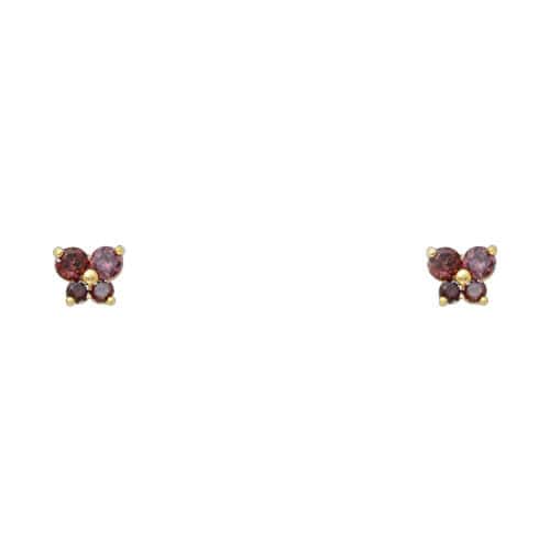 14K Yellow Gold Butterfly Cubic Zirconia Stud Earrings w/Screw(JUN