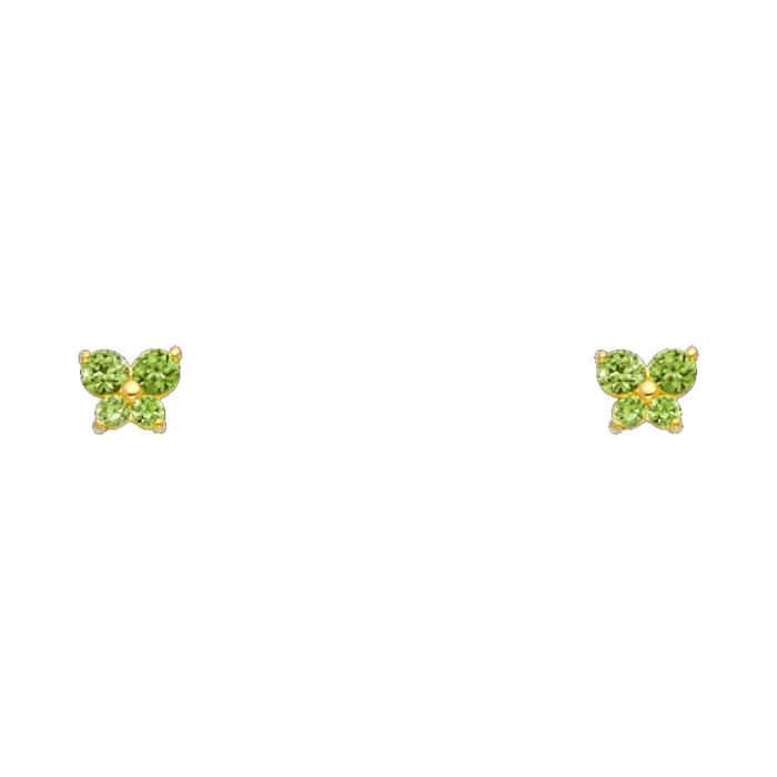 14K Yellow Gold Butterfly Cubic Zirconia Stud Earrings w/Screw(AUG)