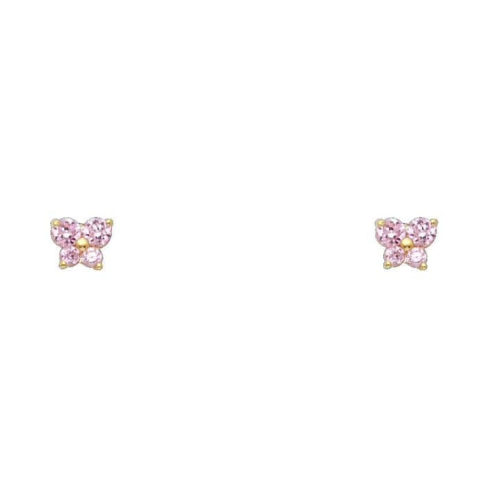 14K Yellow Gold Butterfly Cubic Zirconia Stud Earrings w/Screw(OCT)