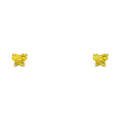 14K Yellow Gold Butterfly Cubic Zirconia Stud Earrings w/Screw(NOV)