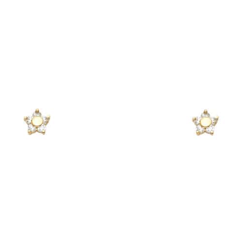14K Yellow Gold Flower Cubic Zirconia Stud Earrings w/Screw