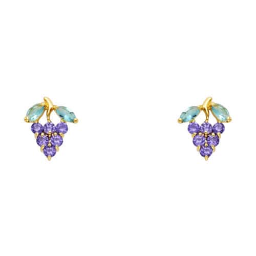 14K Yellow Gold GRAPE PURPLE Cubic Zirconia Stud Earrings w/Screw