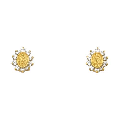 14K Yellow Gold Cubic Zirconia Guadalupe Stud Earrings w/Screw