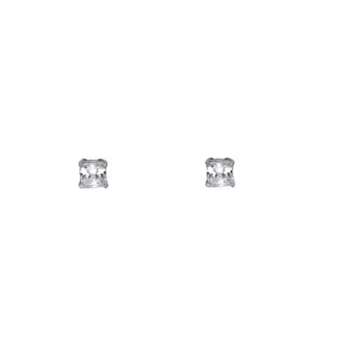 14K White Gold SQ 3mm Stud Earrings w/Screw
