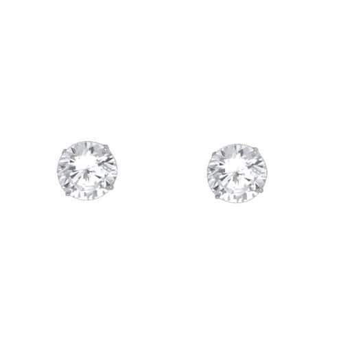 14K White Gold RD 7mm Stud Earrings w/Screw