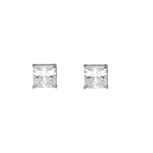 14K White Gold SQ 6mm Stud Earrings w/Screw