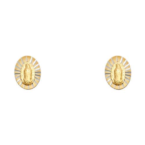 14K Yellow Gold Oval Guadalupe Stud Earrings w/Screw
