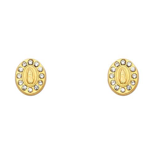 14K Yellow Gold Cubic Zirconia Oval Guadalupe Stud Earrings w/Screw