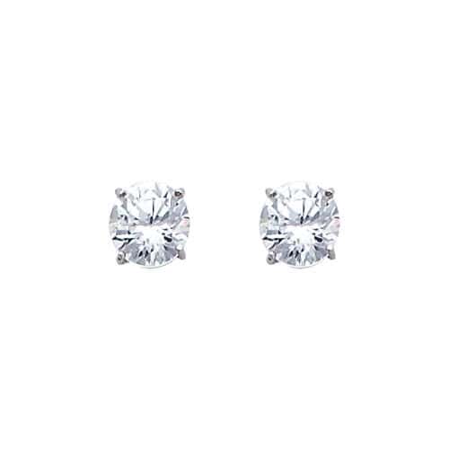 14K White Gold 5mm RD Cubic Zirconia Basket Stud Earrings w/Screw(APR)