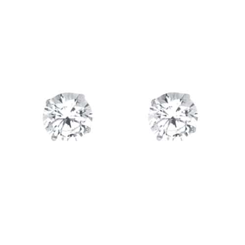 14K White Gold 5mm RD Cubic Zirconia Basket Stud Earrings w/Screw