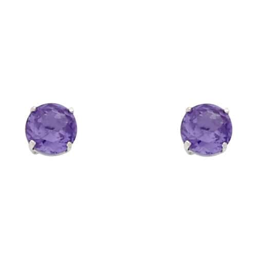 14K White Gold 5mm RD Cubic Zirconia Basket Stud Earrings w/Screw(MAY)