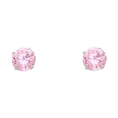 14K White Gold 5mm RD Cubic Zirconia Basket Stud Earrings w/Screw(OCT)