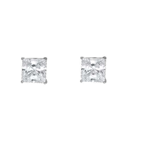 14K White Gold 7mm SQ Basket Stud Earrings w/Screw