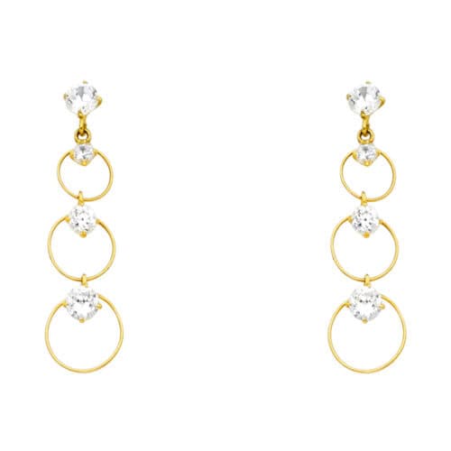 14K Yellow Gold Cubic Zirconia Dangel Stud Earrings w/Screw