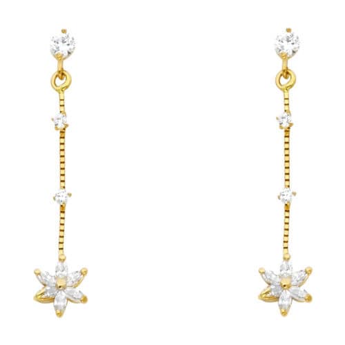 14K Yellow Gold Cubic Zirconia Dangel Stud Earrings w/Screw