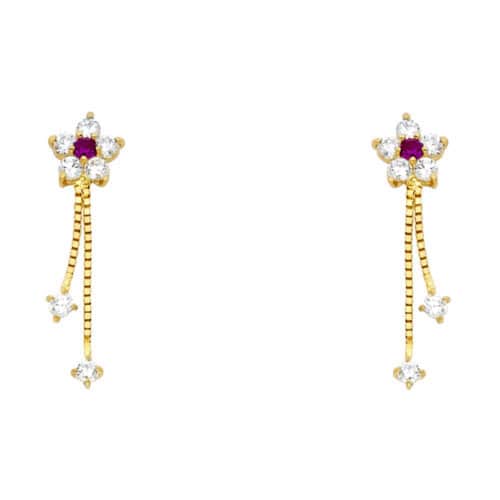 14K Yellow Gold Cubic Zirconia Dangel Stud Earrings w/Screw