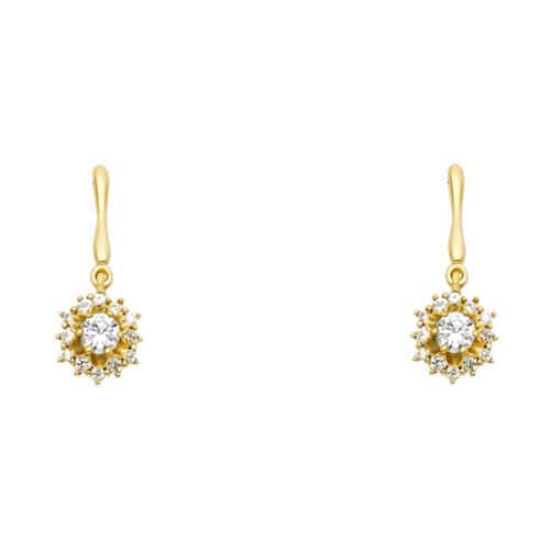 14K Yellow Gold Cubic Zirconia Dangel Stud Earrings w/Screw