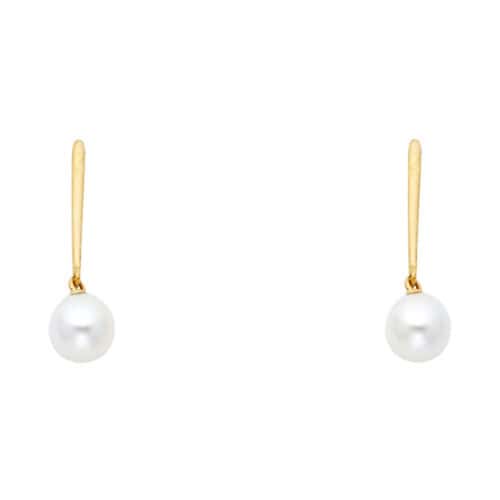 14K Yellow Gold Pearl Dangel Stud Earrings w/Screw