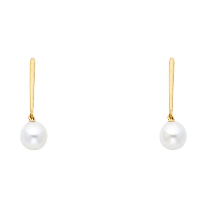 14K Yellow Gold Pearl Dangel Stud Earrings w/Screw