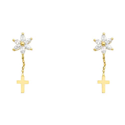 14K Yellow Gold Cubic Zirconia Dangel Stud Earrings w/Screw