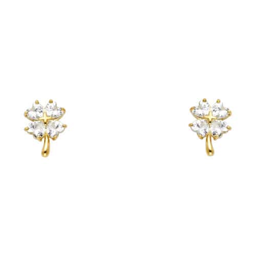 14K Yellow Gold Colver Cubic Zirconia Stud Earrings w/Screw