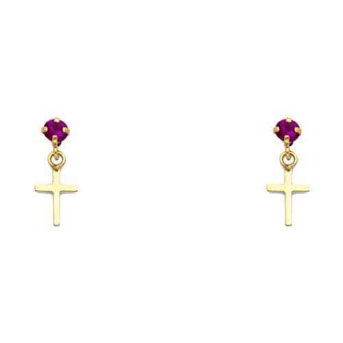 14K Yellow Gold Cross Cubic Zirconia Stud Earrings w/Screw