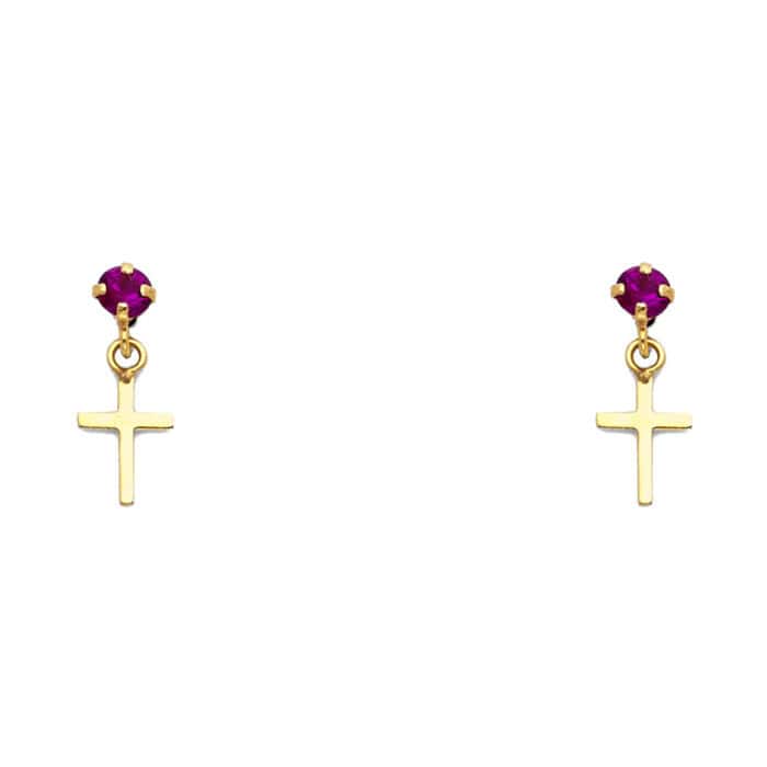 14K Yellow Gold Cross Cubic Zirconia Stud Earrings w/Screw