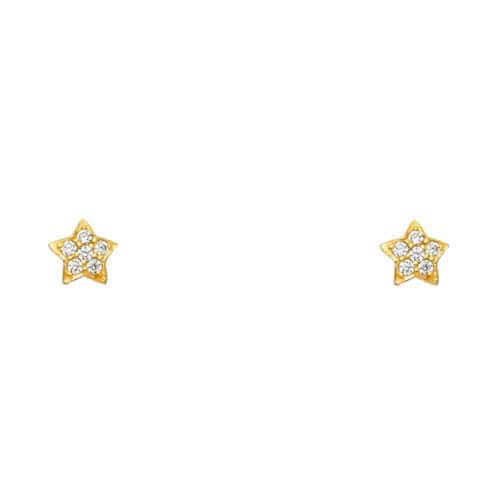 14K Yellow Gold Star Cubic Zirconia Stud Earrings w/Screw