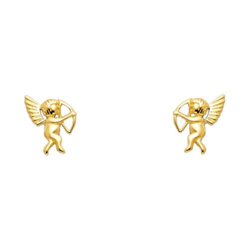 14K Yellow Gold Cupid Cubic Zirconia Stud Earrings w/Screw