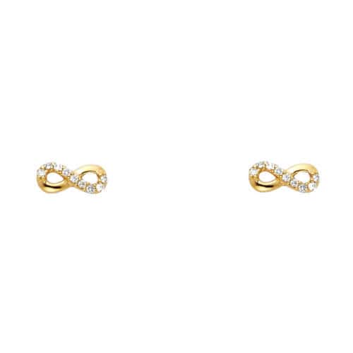 14K Yellow Gold Infinity Cubic Zirconia Stud Earrings w/Screw
