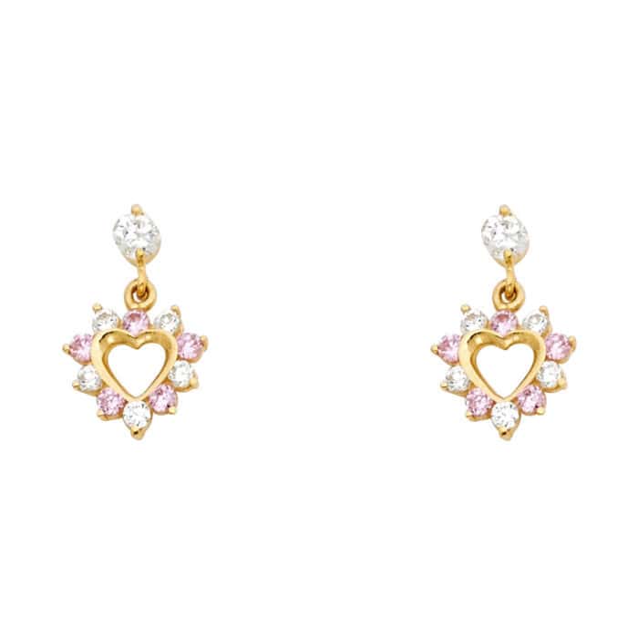 14K Yellow Gold Cubic Zirconia Dangel Stud Earrings w/Screw