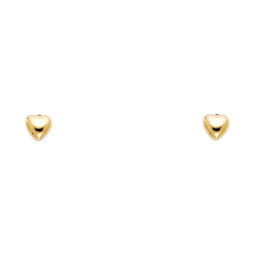 14K Yellow Gold Heart Stud Earrings w/Screw