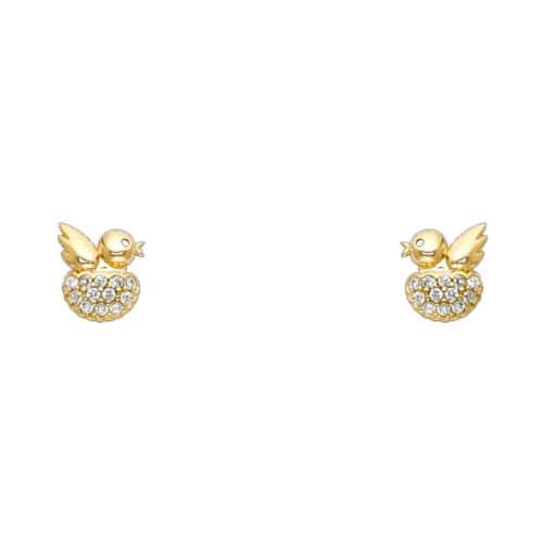 14K Yellow Gold Bird Cubic Zirconia Stud Earrings w/Screw