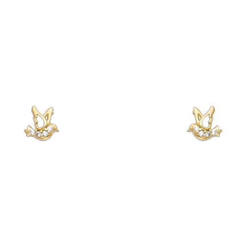 14K Yellow Gold Pigeon Cubic Zirconia Stud Earrings w/Screw
