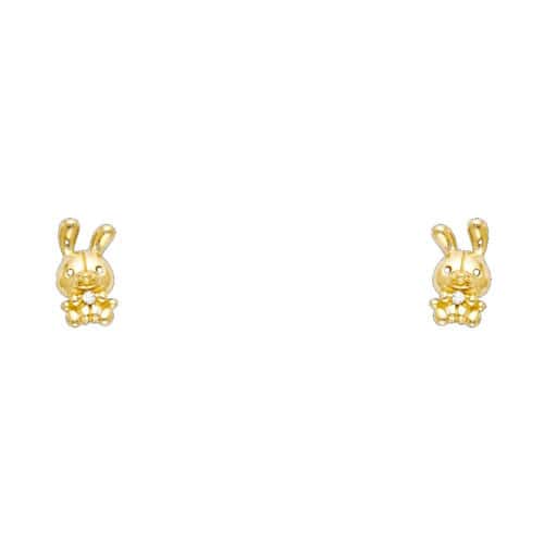 14K Yellow Gold Rabbit Cubic Zirconia Stud Earrings w/Screw