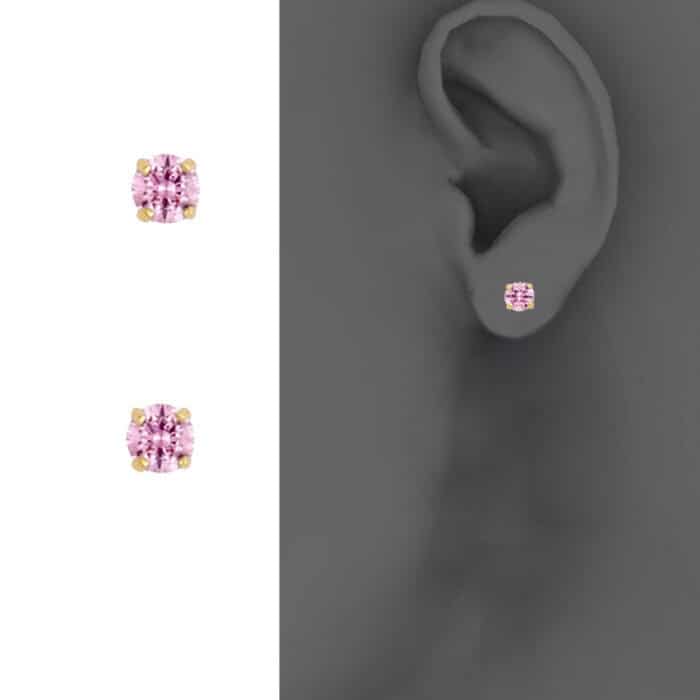 14K Yellow Gold RD 3mm Stud Earrings w/Screw (OCT) - Image 3