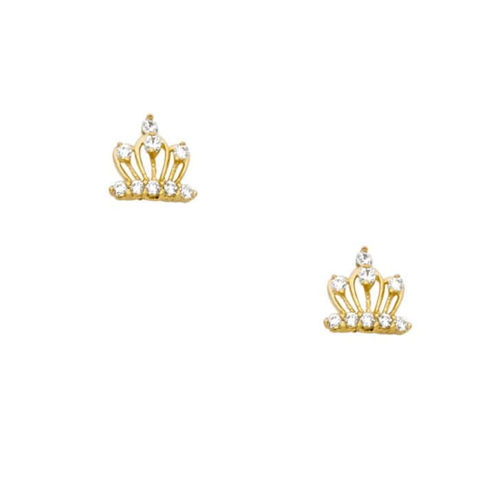14K Yellow Gold Cubic Zirconia Dollar Stud Earrings w/Screw - Image 2