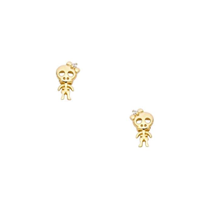 14K Yellow Gold Skeleton Cubic Zirconia Stud Earrings w/Screw - Image 2