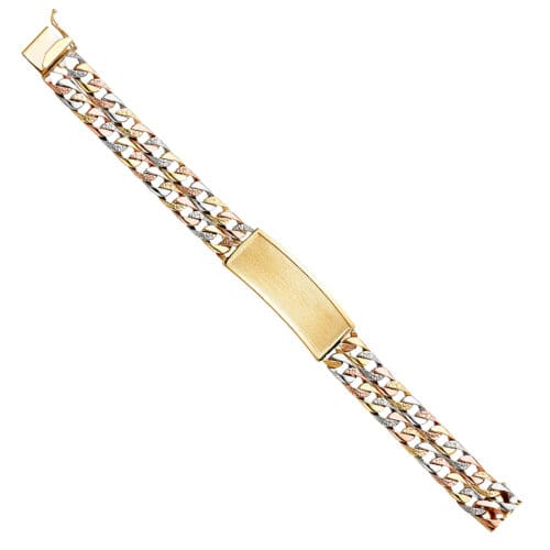 14K Tri Color Gold 2L Nugget Cuban Link ID Bracelet - 8.5"
