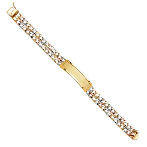 14K Tri Color Gold 2L Nugget Cuban Light Link ID Bracelet - 8.5"