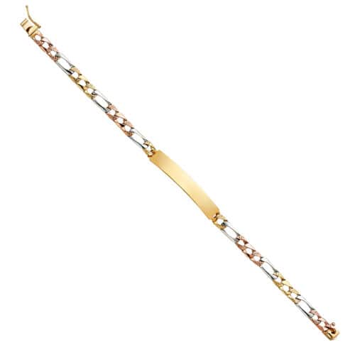 14K Tri Color Gold Nugget Figaro Light Link ID Bracelet - 8"