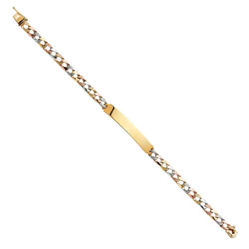 14K Tri Color Gold Nugget Cuban Light Link ID Bracelet - 8"