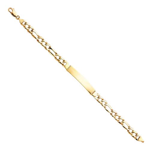 14K Yellow Gold Stamp Figaro Link ID Bracelet - 8"