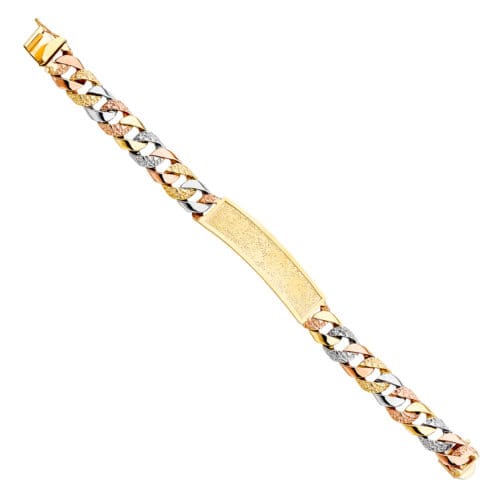14K Tri Color Gold Nugget Cuban ID Bracelet - 8.5"