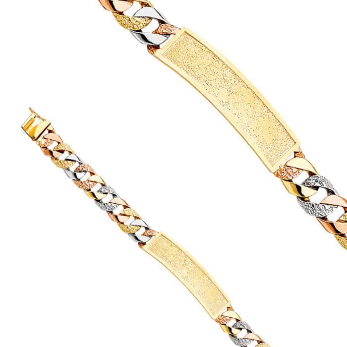 14K Tri Color Gold Nugget Cuban ID Bracelet - 8.5" - Image 2
