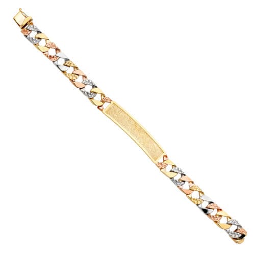 14K Tri Color Gold Nugget Cuban ID Bracelet - 8.5"