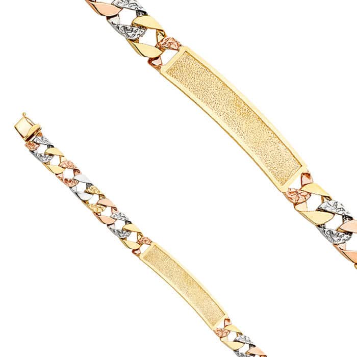 14K Tri Color Gold Nugget Cuban ID Bracelet - 8.5" - Image 2