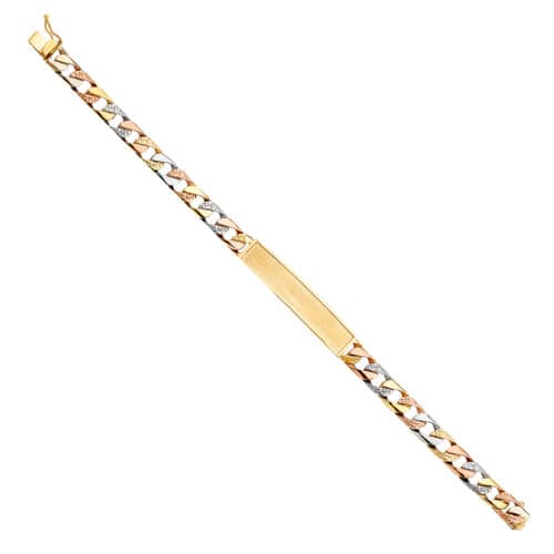 14K Tri Color Gold Nugget Cuban ID Bracelet - 8.5"